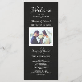 Eenvoudig, maar elegant: zwarte linnen met monogra programmakaart