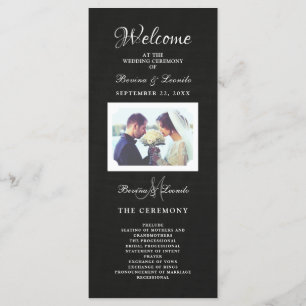 Eenvoudig, maar elegant: zwarte linnen met monogra programmakaart