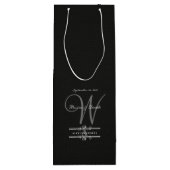Eenvoudig, maar elegant: zwarte linnen met monogra wijn cadeautas (Achterkant)