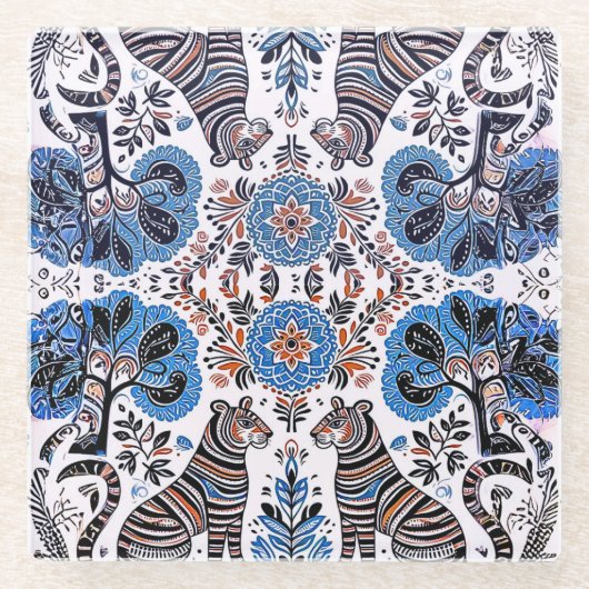 eenvoudig Madhubani-schilderij Glazen Onderzetter (Voorkant)