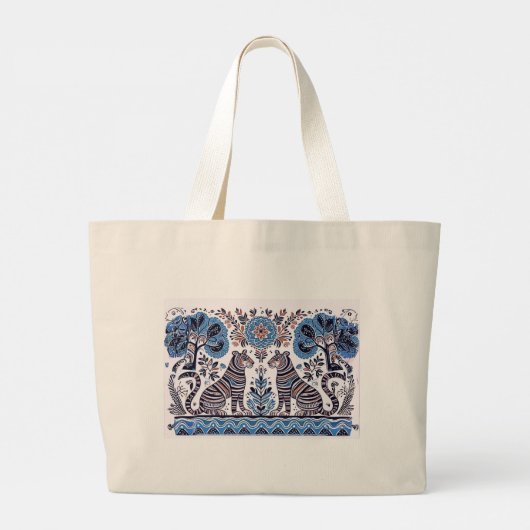 eenvoudig Madhubani-schilderij Grote Tote Bag (Achterkant)