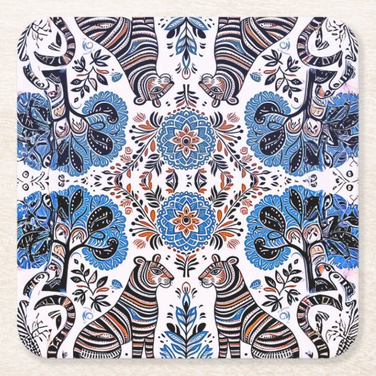 eenvoudig Madhubani-schilderij Kartonnen Onderzetters (Voorkant)