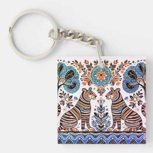 eenvoudig Madhubani-schilderij Sleutelhanger