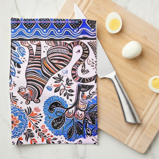 eenvoudig Madhubani-schilderij Theedoek (Quarter Fold)