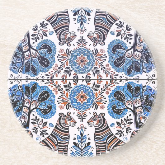 eenvoudig Madhubani-schilderij Zandsteen Onderzetter (Voorkant)