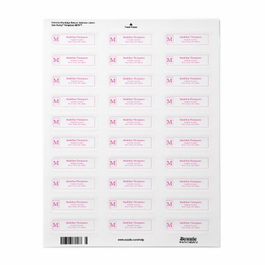 Eenvoudig magenta Initiaal monogram - Etiket (Full Sheet)