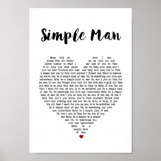 Eenvoudig Man — Hartenzong Lyric Wall Art afdrukke Poster (Voorkant)