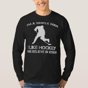 Eenvoudig Man: Hockey & Jesus T-shirt (32 tekens)