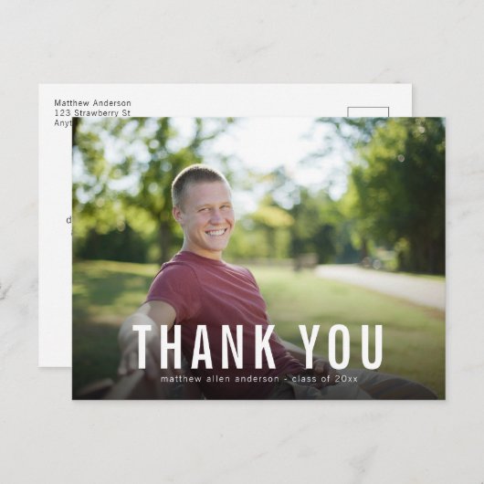 Eenvoudig mannelijk Afstuderen Dank u Briefkaart (Voorkant / Achterkant)