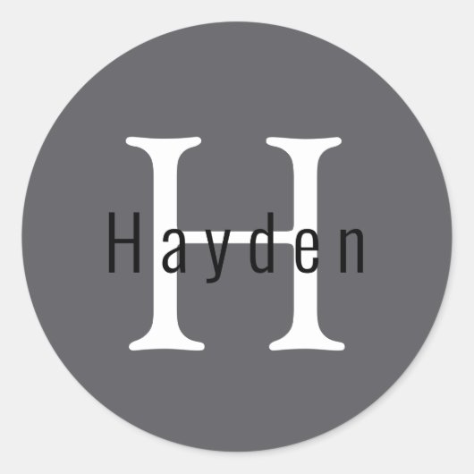 Eenvoudig mannelijk grijs Monogram Naam + Initiaal Ronde Sticker (Voorkant)