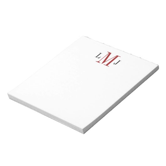Eenvoudig mannelijk Initiaal Monogram Zwart en Roo Notitieblok (Linkerzijde)