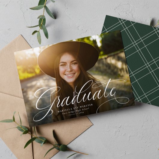 Eenvoudig manuscript afstuderen elegant groen afst aankondiging