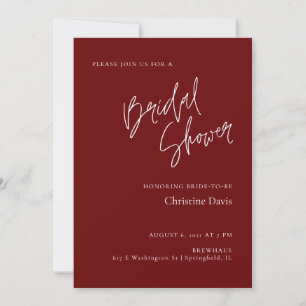 Eenvoudig Manuscript Burgundy Bridal Shower-uitnod Kaart
