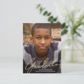 Eenvoudig Manuscript Gold Overlay Photo Afstuderen Briefkaart (Staand voorkant)