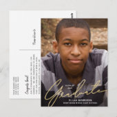 Eenvoudig Manuscript Gold Overlay Photo Afstuderen Briefkaart (Voorkant / Achterkant)