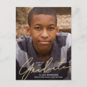 Eenvoudig Manuscript Gold Overlay Photo Afstuderen Briefkaart (Voorkant)