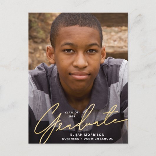 Eenvoudig Manuscript Gold Overlay Photo Afstuderen Briefkaart (Voorkant)