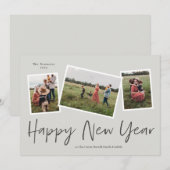 Eenvoudig Manuscript Happy Nieuwjaar 3 Foto Collag Feestdagenkaart (Voorkant / Achterkant)