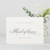 Eenvoudig Manuscript Minimal Black & White Maid of Bedankkaart (Staand voorkant)