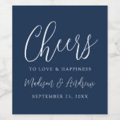 Eenvoudig Manuscript Navy Cheers to Love Wedding Wijn Etiket (Enkel label)