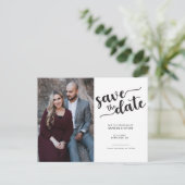 Eenvoudig Manuscript sparen de zwarte & Witte Foto Aankondigingskaart (Staand voorkant)