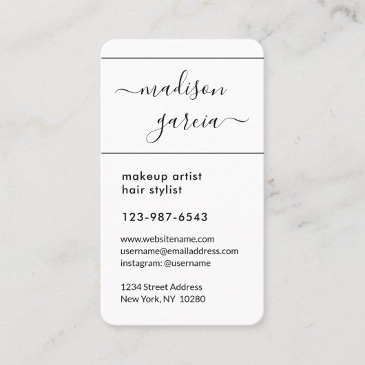 Eenvoudig Manuscript zwart en Witte Modern Vertica Afsprakenkaartje (Voorkant)