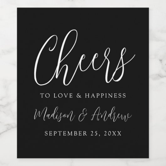 Eenvoudig Manuscript zwarte Cheers to Love Wedding Wijn Etiket (Enkel label)