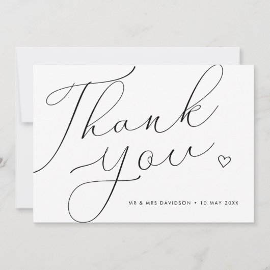 eenvoudig manuscript zwarte en witte bruiloft bedankkaart (Voorkant)