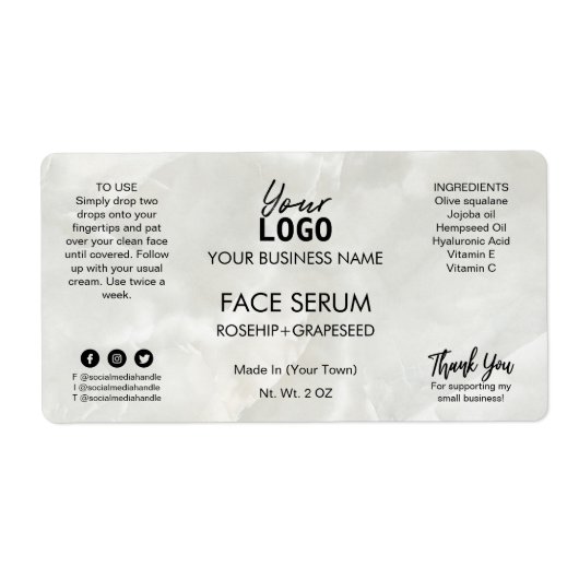 Eenvoudig Marble Face Serum Label (Voorkant)