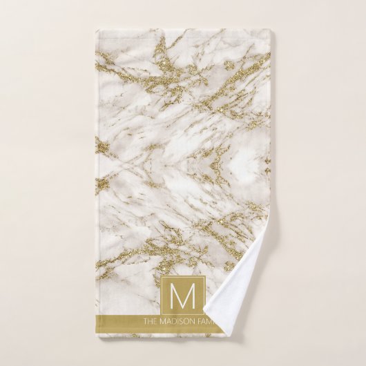 Eenvoudig Marble Monogram Gold en White ID672 Bad Handdoek (Handdoek)