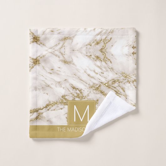 Eenvoudig Marble Monogram Gold en White ID672 Bad Handdoek (Wasdoekje)