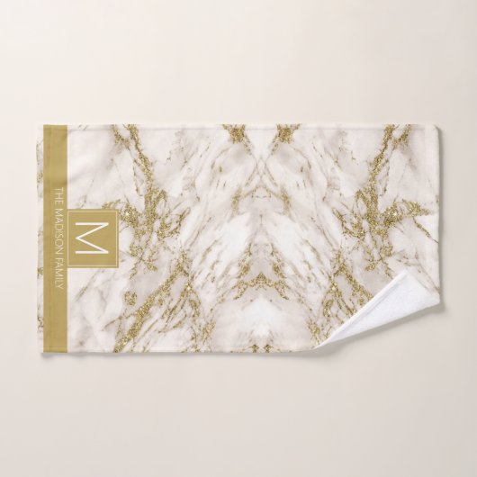 Eenvoudig Marble Monogram Gold en White ID672 Bad Handdoek (Handdoek)
