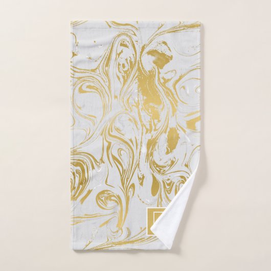 Eenvoudig Marble Monogram Gold White Marble Bad Handdoek (Handdoek)