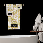 Eenvoudig Marble Monogram Gold White Marble Black Bad Handdoek