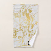 Eenvoudig Marble Monogram Gold White Marble Black  Bad Handdoek (Handdoek)