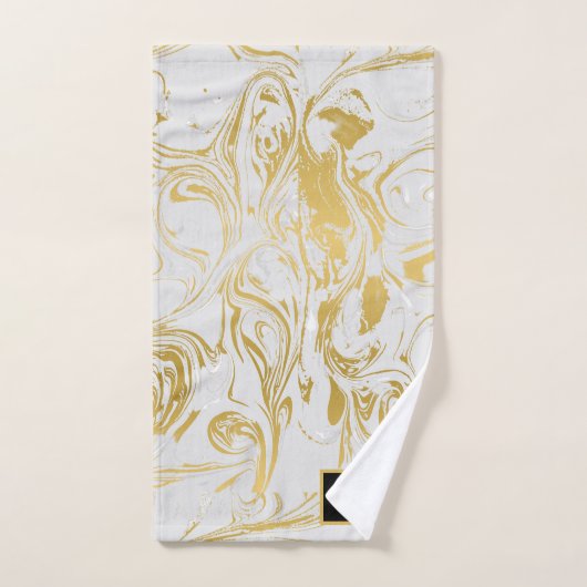 Eenvoudig Marble Monogram Gold White Marble Black Bad Handdoek (Handdoek)
