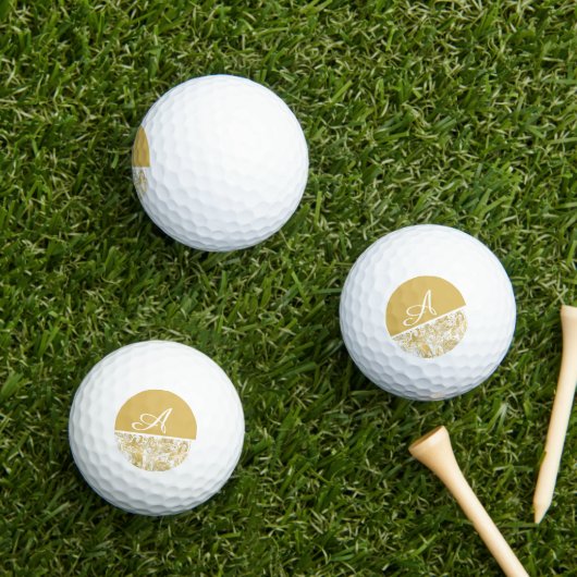 Eenvoudig Marble Monogram Gold White Marble Golfballen (Insitu Gras)