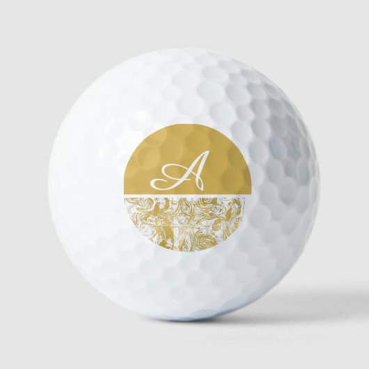 Eenvoudig Marble Monogram Gold White Marble Golfballen (Voorkant)