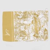 Eenvoudig Marble Monogram Gold White Marble Golfhanddoek (Horizontaal)