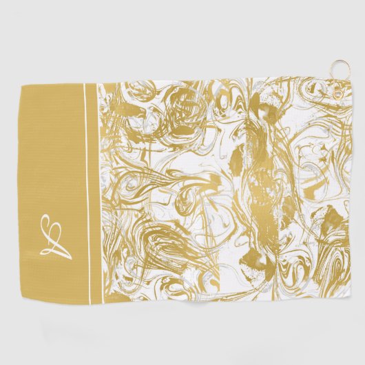 Eenvoudig Marble Monogram Gold White Marble Golfhanddoek (Horizontaal)