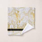 Eenvoudig Marble Monogram Gold White Marble zwart Bad Handdoek (Wasdoekje)