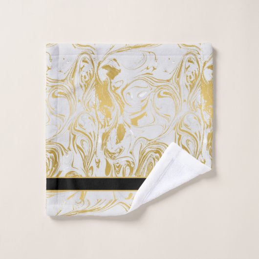 Eenvoudig Marble Monogram Gold White Marble zwart Bad Handdoek (Wasdoekje)