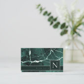 Eenvoudig Marble Monogram Green White Std ID672 Visitekaartje (Staand voorkant)