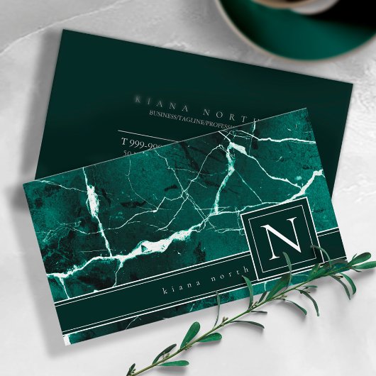 Eenvoudig Marble Monogram Green White Std ID672 Visitekaartje