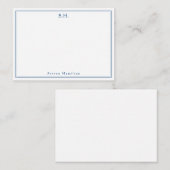 Eenvoudig marineblauw 2 Monogram Naam Minimale Ran Notitiekaartje (Voorkant / Achterkant)