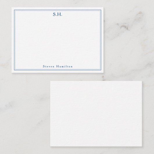 Eenvoudig marineblauw 2 Monogram Naam Minimale Ran Notitiekaartje (Voorkant / Achterkant)