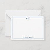 Eenvoudig marineblauw 2 Monogram Naam Minimale Ran Notitiekaartje (Voorkant)