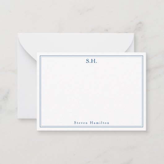Eenvoudig marineblauw 2 Monogram Naam Minimale Ran Notitiekaartje (Voorkant)