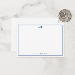 Eenvoudig marineblauw 2 Monogram Naam Minimale Ran Notitiekaartje
