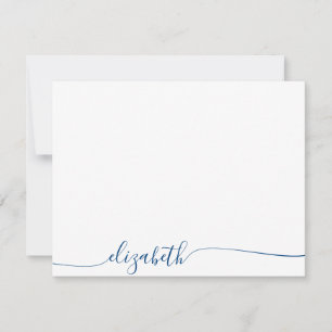 Eenvoudig marineblauw cursief script gepersonalise notitiekaartje